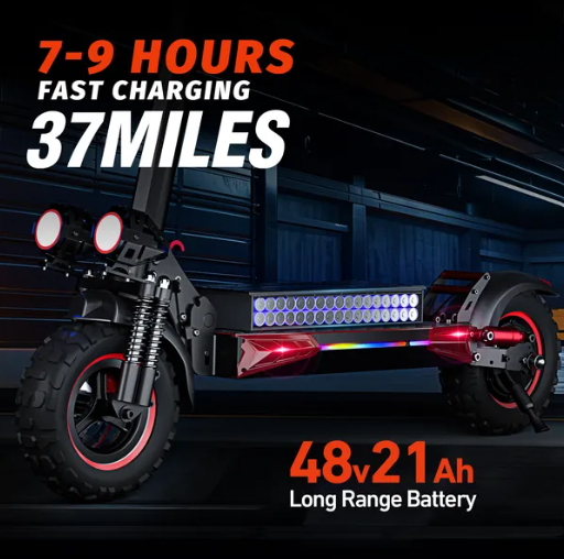 WHOSU 1200W High-Power Electric Scooter with Seat - 34 MPH Max Speed, 33 Mile Range, 11" Off-Road Tires, 4 Brake System, Fast E-Scooter for Adults