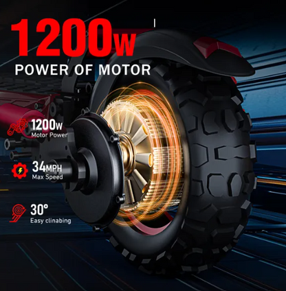 WHOSU 1200W High-Power Electric Scooter with Seat - 34 MPH Max Speed, 33 Mile Range, 11" Off-Road Tires, 4 Brake System, Fast E-Scooter for Adults