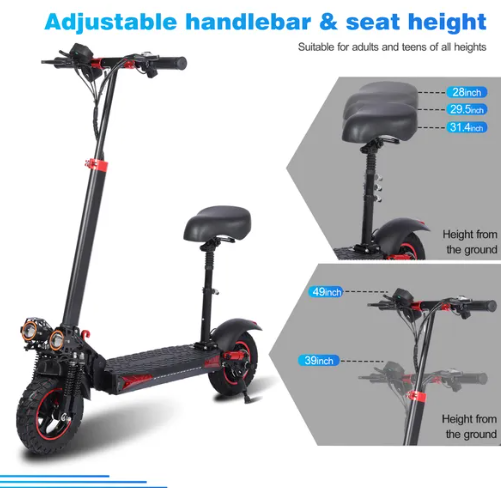 WHOSU 1200W High-Power Electric Scooter with Seat - 34 MPH Max Speed, 33 Mile Range, 11" Off-Road Tires, 4 Brake System, Fast E-Scooter for Adults