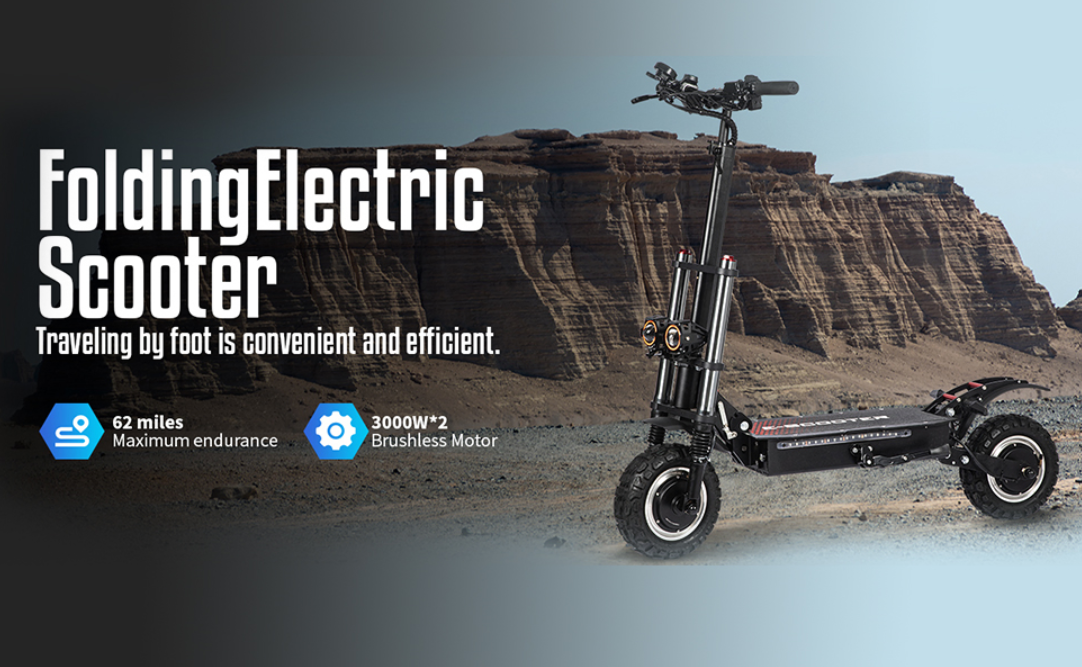 WHOSU Electric Scooter Adults, 6000W Dual Motor Up to 50 mph, 62 Miles Range, 4 Braking System, 11'Off-Road Folding E-Scooter for Adults, Portable E-Scooter